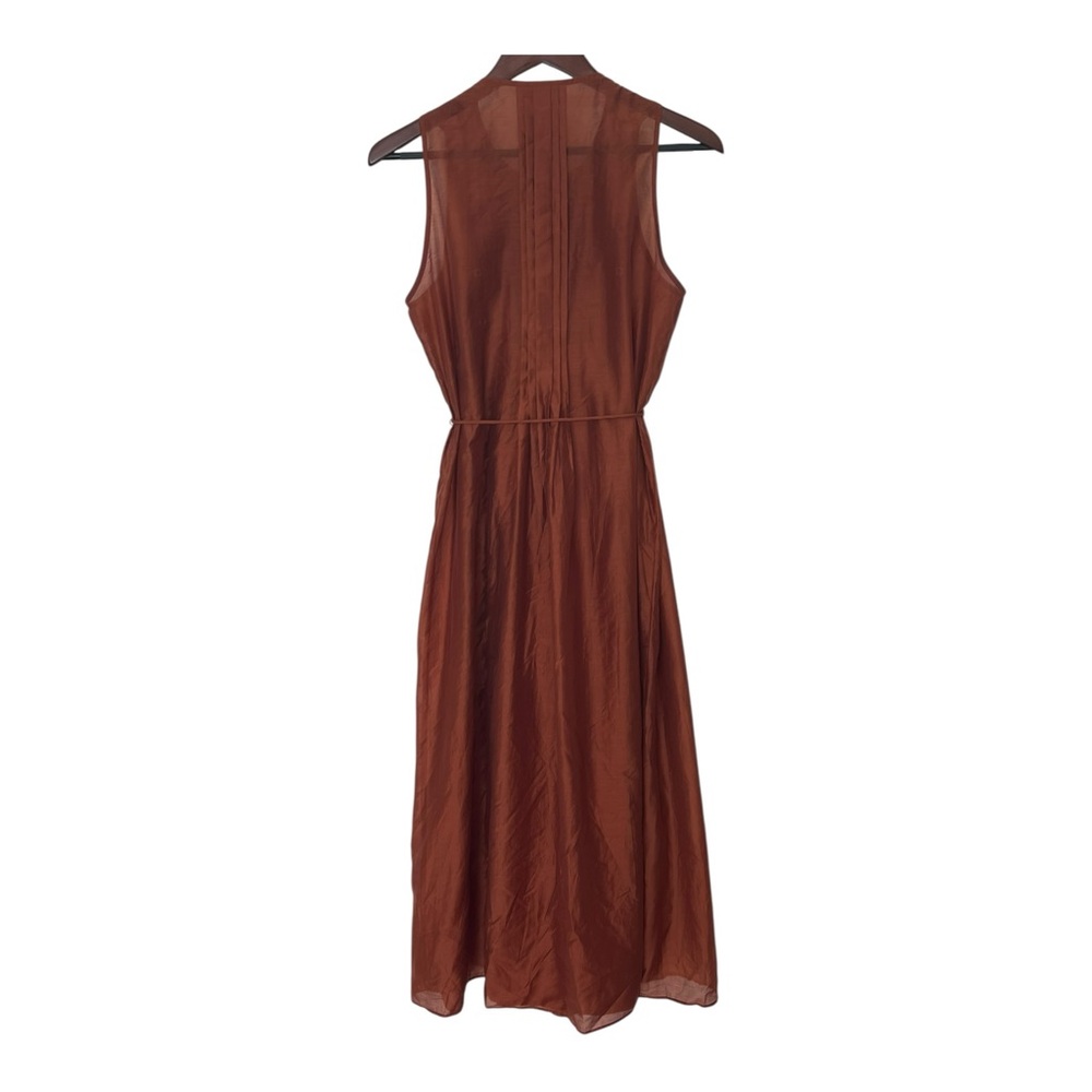Banana Republic Pintuck Organza Midi Dress Arabian Spice Pumpkin Medium Lined - Picture 3 of 16